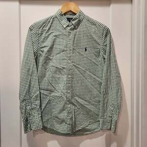 Ralph Lauren Boys Green Blue Check Button Down Shirt Size L (14-16)